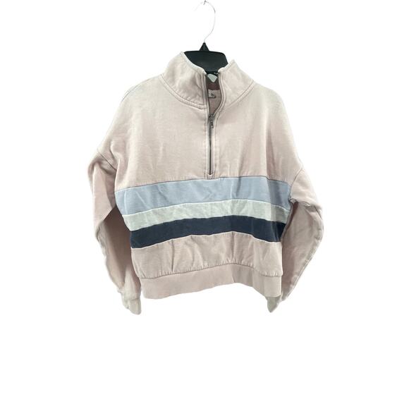 Pink Rose Pink Blue Stripe Half-Zip Sweatshirt Women's Size Small - Picture 1 of 4